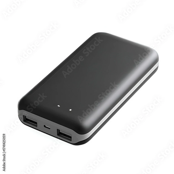 Fototapeta A sleek black power bank designed for portability and efficiency, perfect for charging devices on the go.