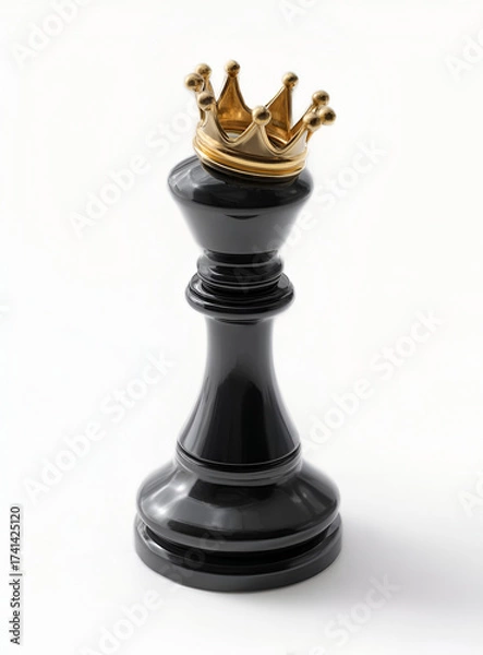 Fototapeta A striking black chess piece with a golden crown, symbolizing strategy and dominance in the game of chess.