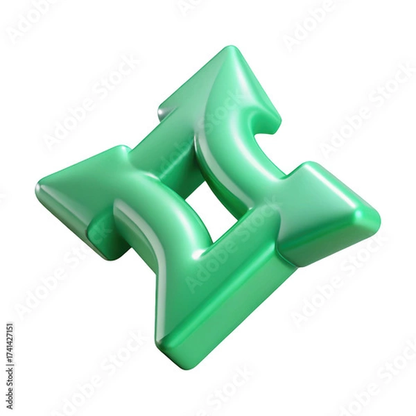 Fototapeta Interlocking green arrow symbol sign 3d illustration isolated on transparent background