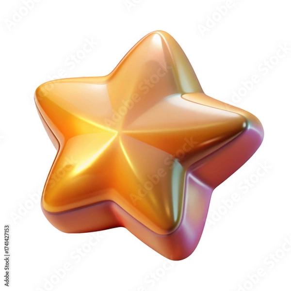 Fototapeta Golden metallic star shape with reflective surface and black background 3d isolated on transparent background
