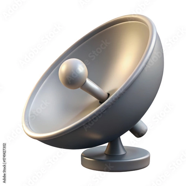 Fototapeta Modern satellite dish antenna receiver silver technology illustration 3d isolated on transparent background