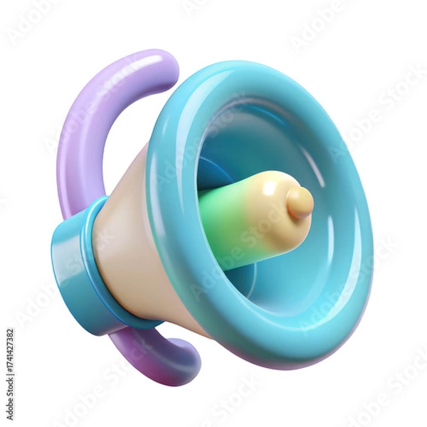 Fototapeta Pastel colored cartoon megaphone promotion communication annoucement symbol 3d isolated on transparent background