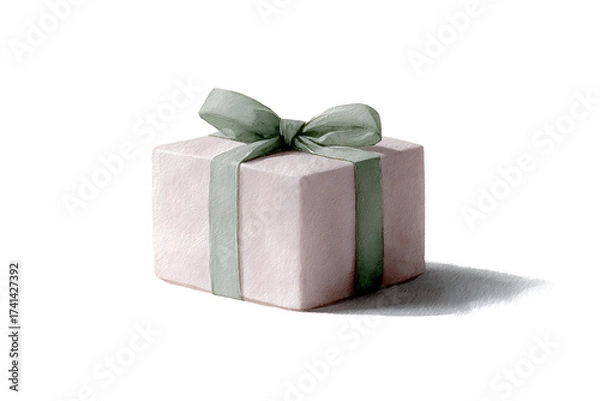 Obraz childhood celebration, high-quality, detailed pastel gift box illustration for childrens books, with a festive, hand-painted look isolated on white with no shadows or outlines