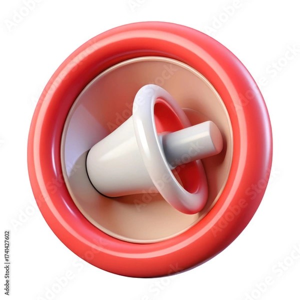 Fototapeta Red and white megaphone icon for communication announcement marketing3d isolated on transparent background