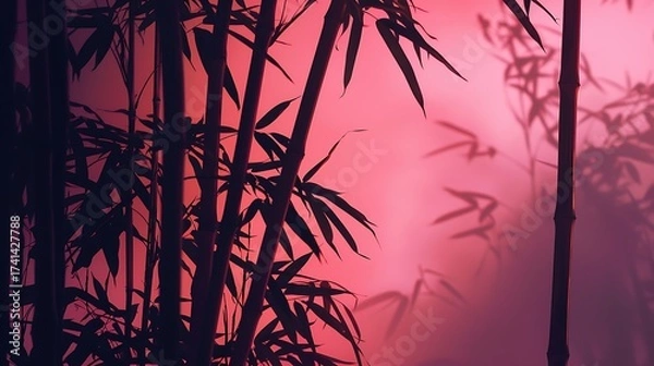 Fototapeta Tranquil bamboo grove with a serene pink backdrop creating a peaceful atmosphere