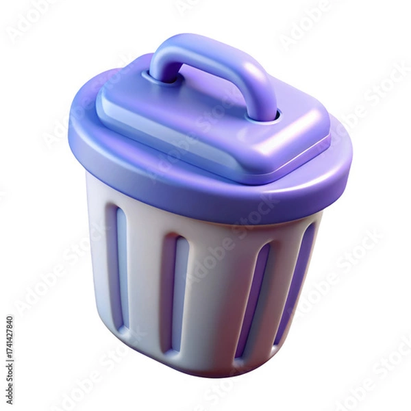 Fototapeta Stylized purple and white trash can rendering icon 3d isolated on transparent background
