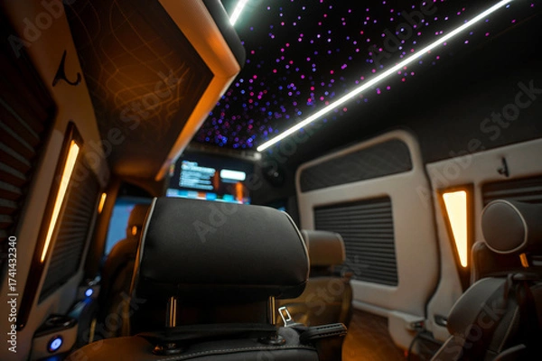 Fototapeta Comfortable interior of a passenger bus with soft seats