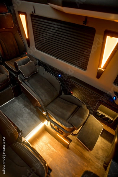 Fototapeta Comfortable interior of a passenger bus with soft seats