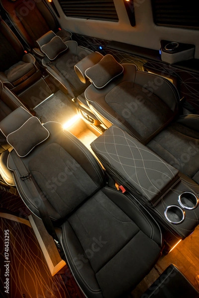 Fototapeta Comfortable interior of a passenger bus with soft seats
