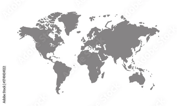 Fototapeta Minimal Flat World Map Vector illustration, Dark and Gray on White, world map design, easily editable and scalable.