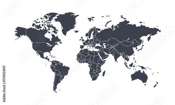 Fototapeta Minimal Flat World Map Vector illustration, Dark and Gray on White, world map design, easily editable and scalable.