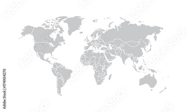 Fototapeta Minimal Flat World Map Vector illustration, Dark and Gray on White, world map design, easily editable and scalable.