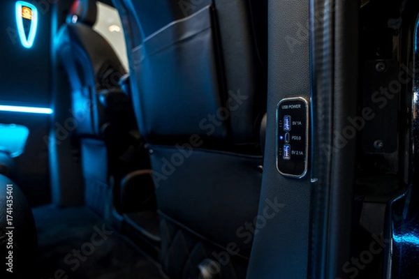 Fototapeta Comfortable interior of a passenger bus with soft seats