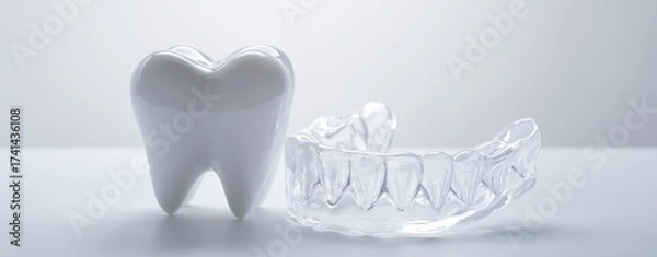 Fototapeta The tooth model with clear dental aligner displayed on clean white background