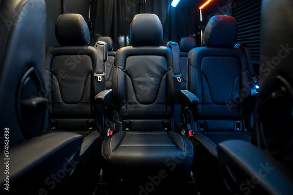 Fototapeta Comfortable interior of a passenger bus with soft seats