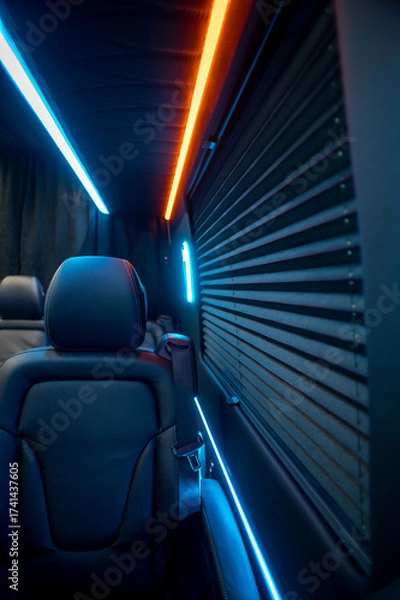 Fototapeta Comfortable interior of a passenger bus with soft seats