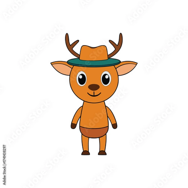 Obraz Deer wearing hat cartoon vector illustration