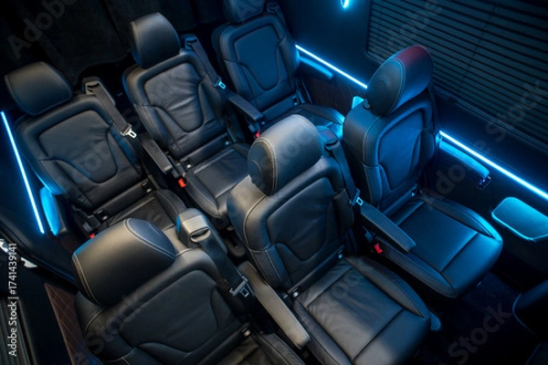 Fototapeta Comfortable interior of a passenger bus with soft seats