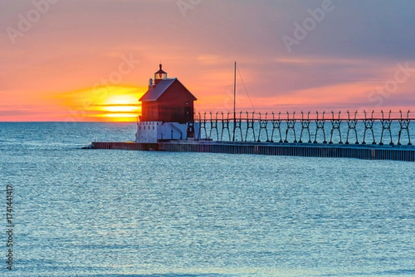 Obraz Grand Haven Lighthouse at sunset