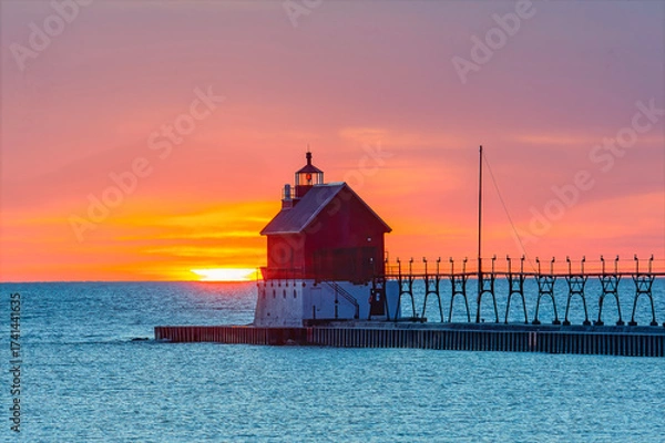 Obraz Grand Haven Lighthouse at sunset