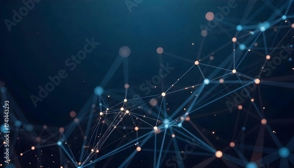Fototapeta Abstract network of interconnected blue dots and lines, creating a sense of connectivity and data flow, against a dark blue background