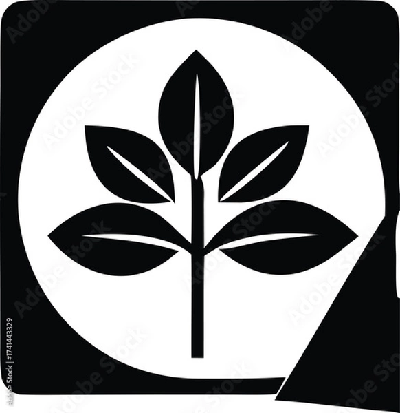 Obraz Bold graphic symbol of a five-leafed plant stem in a circle ideal for organic food brands and sustainable agriculture themes