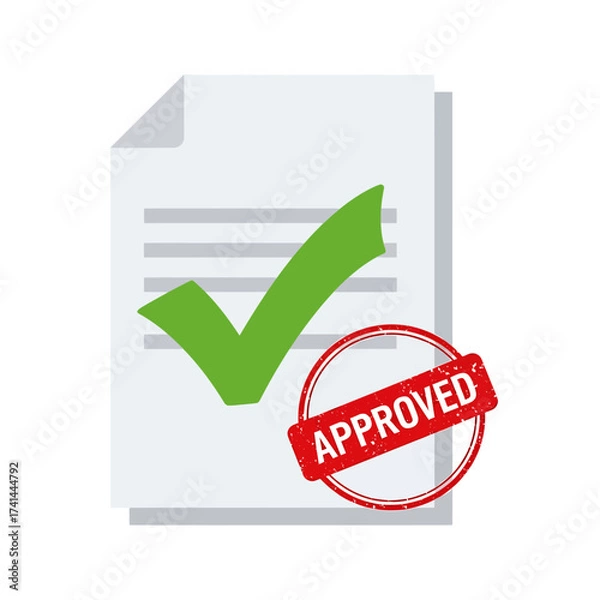 Fototapeta Approved document with green check mark and red stamp.