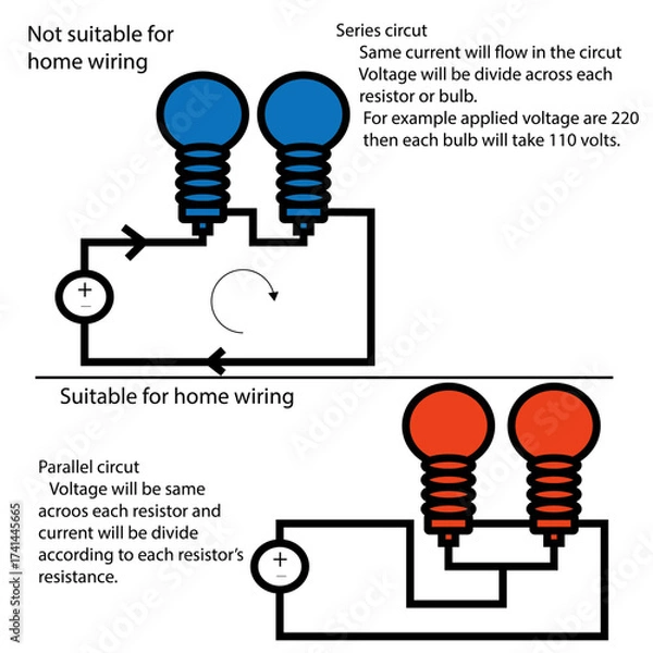 Fototapeta Series and Parallel Circuit Difference Vector Illustration 