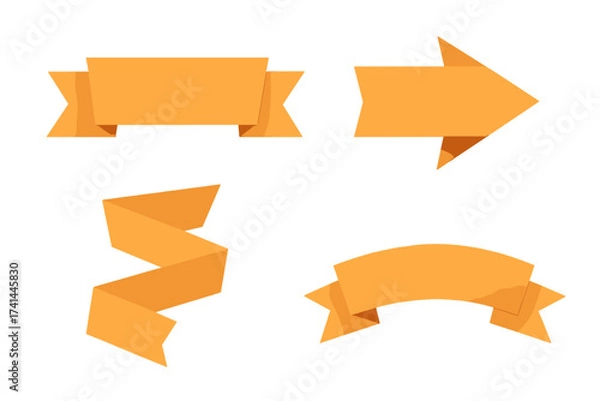 Fototapeta Set of orange paper banners and origami ribbons, vector illustration with transparent background, folded ribbon shapes, decorative design elements, blank ribbon set for design