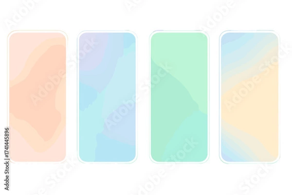 Fototapeta Soft pastel color background set, modern vector screen designs for mobile apps, abstract gradient interface templates with transparent backgrounds, smooth color transitions
