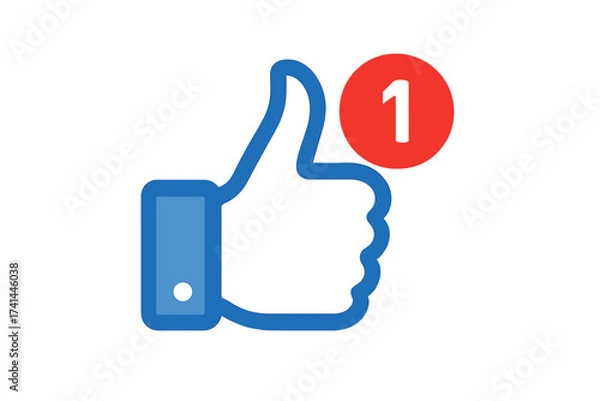 Fototapeta Thumbs up like social media icon with notification alert, new appreciation symbol, vector illustration for digital marketing, user engagement, online interaction, social network approval