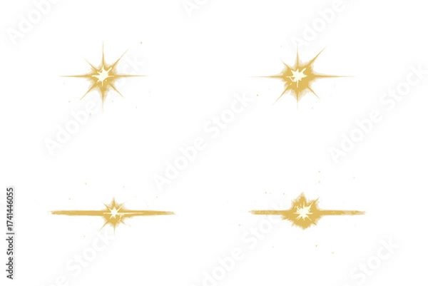 Fototapeta Transparent gold starburst glow light effect with sparkling glitter, luminous vector illustration with shimmer and sparkle, glittering gold light burst set on transparent background