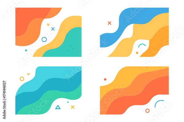 Fototapeta Colorful Abstract Wave Backgrounds Set on White with Gradient Overlay, Modern Vector Illustration Collection with Transparent Elements and Minimalist Design Elements
