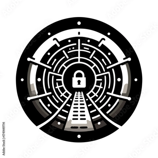 Fototapeta Futuristic VPN tunnel vector in sleek dark style showcasing modern technology, innovation, and digital connectivity concept on transparent background