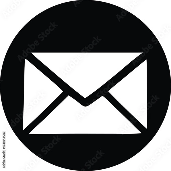 Obraz Simple black and white email envelope icon within a circle symbolizing communication and messaging services