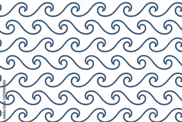 Fototapeta Seamless wave pattern vector illustration, ocean wave decorative pattern, marine design with swirling waves on transparent background, continuous water wave repeat