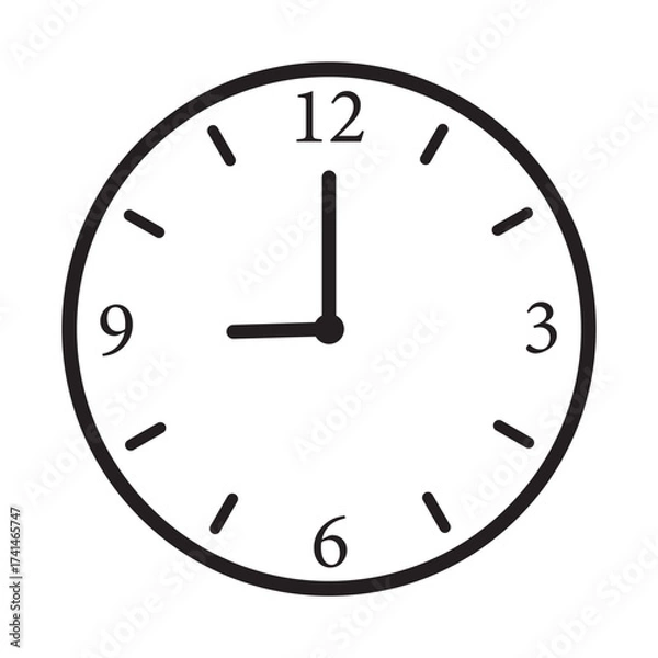 Fototapeta o clock at 9 vector design monocolor.