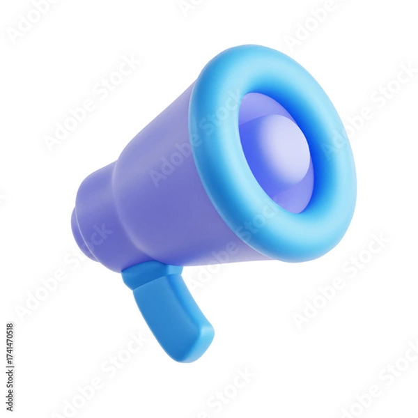 Fototapeta Blue and Purple 3D Rendered Megaphone Illustration on Transparent Background for Communication Announcement and Message Delivery