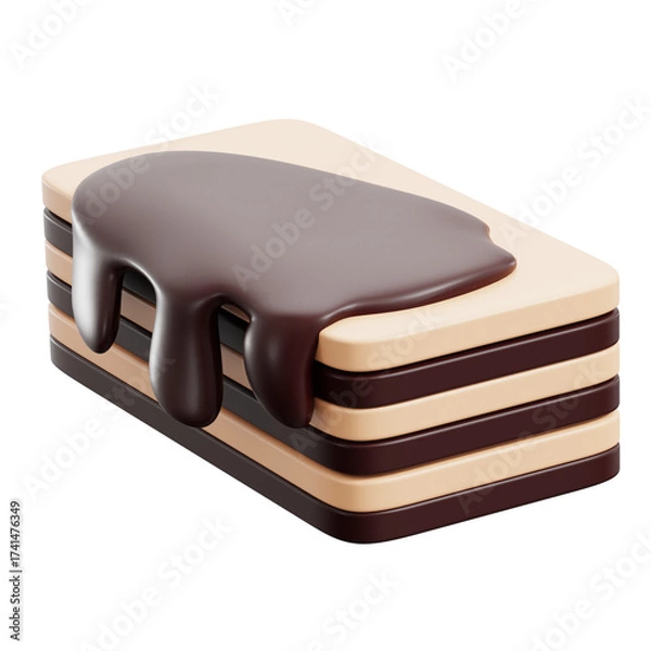 Fototapeta Stacked Wafer with Chocolate Syrup 3D Rendered on Transparent Background for Confectionery Design and Sweet Treat Illustration