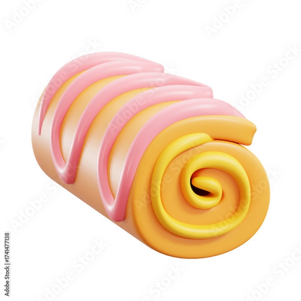Fototapeta Stylized 3D Render of Sweet Pastry Roll with Pink and Yellow Glaze on Transparent Background