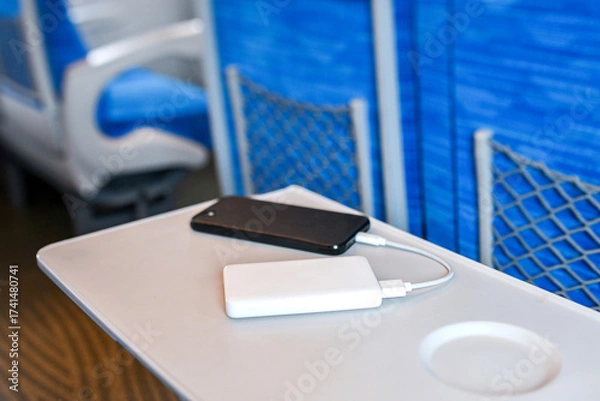 Fototapeta 新幹線車内とモバイルバッテリー