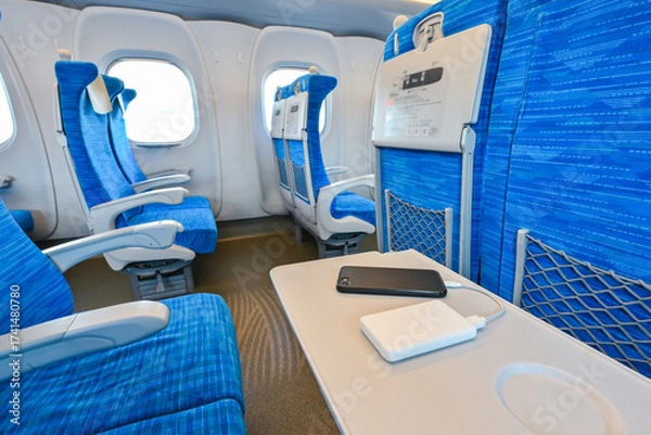 Obraz 新幹線車内とモバイルバッテリー