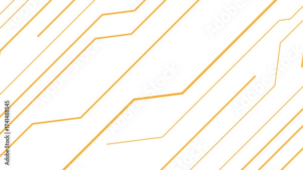 Fototapeta Abstract minimal background with diagonal orange circuit-like lines. Geometric pattern consists of interconnected linear paths and angles, sense of motion and digital connectivity.