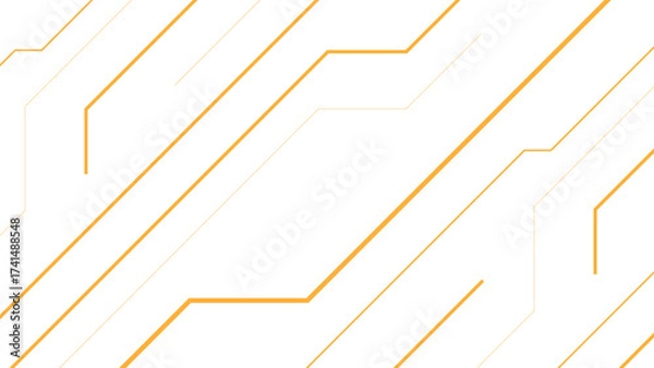 Fototapeta Abstract minimal background with diagonal orange circuit-like lines. Geometric pattern consists of interconnected linear paths and angles, sense of motion and digital connectivity.
