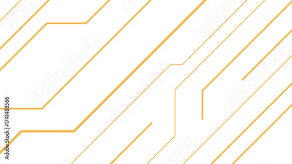 Fototapeta Abstract minimal background with diagonal orange circuit-like lines. Geometric pattern consists of interconnected linear paths and angles, sense of motion and digital connectivity.