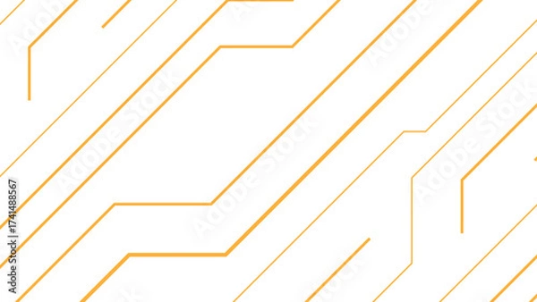 Fototapeta Abstract minimal background with diagonal orange circuit-like lines. Geometric pattern consists of interconnected linear paths and angles, sense of motion and digital connectivity.