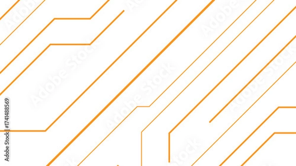Fototapeta Abstract minimal background with diagonal orange circuit-like lines. Geometric pattern consists of interconnected linear paths and angles, sense of motion and digital connectivity.
