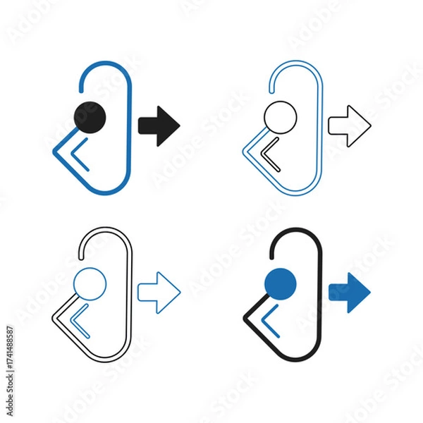 Fototapeta Set of four door hanger icons representing different styles and states of a door knob with an arrow