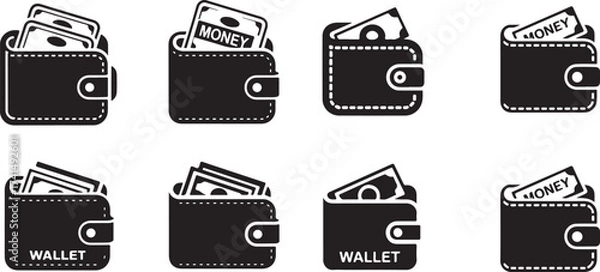 Obraz Minimalist Wallet Icon Set  Black and White Flat Vector Illustration