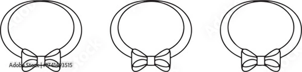 Obraz Minimalist Circular Necklace with Bow Icon Set  Black and White Line Art Illustration